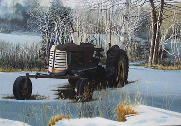 Peter Salmon artwork 'Tractor in Snow' at Gallery78 Fredericton, New Brunswick