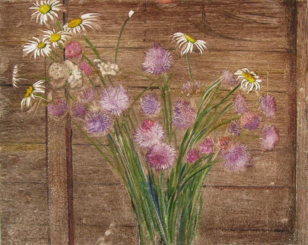 Francis Wishart artwork 'Chives and Daisies' at Gallery78 Fredericton, New Brunswick