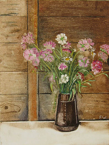 Francis Wishart artwork 'Wild Flowers in brown jug' at Gallery78 Fredericton, New Brunswick